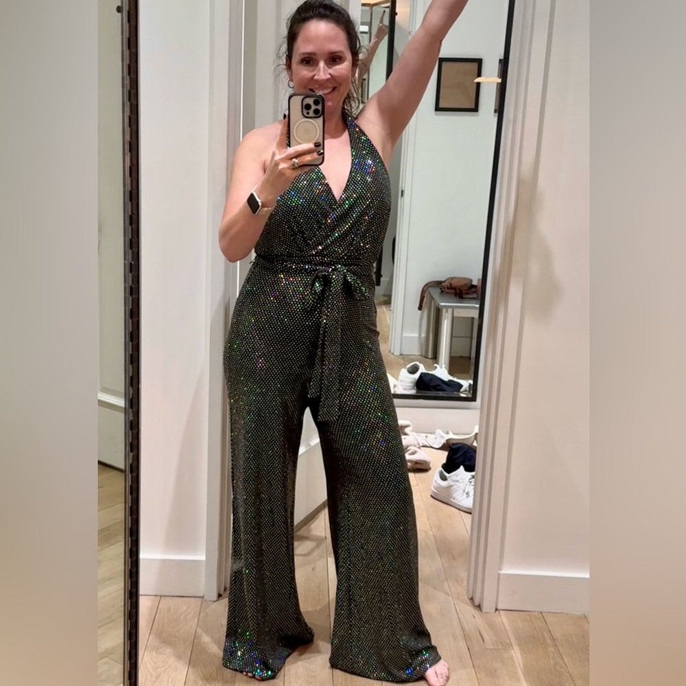 Flying Tomato Black and Multi-Color Sequin Jumpsuit with Flattering Belt - Picture 7 of 7